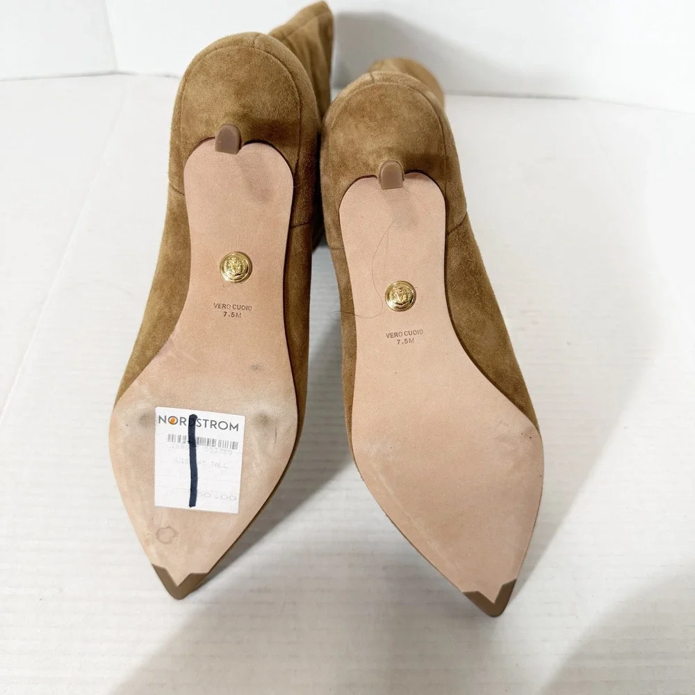Veronica Beard Lisa Hazelwood Tan Calfskin Suede Knee High Tall Boots Size 7.5